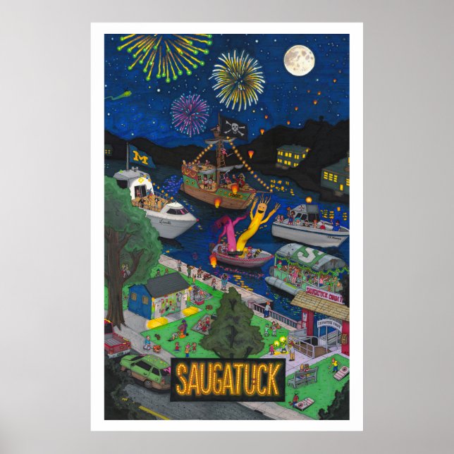 Saugatuck (Noite) Grande Poster (Frente)