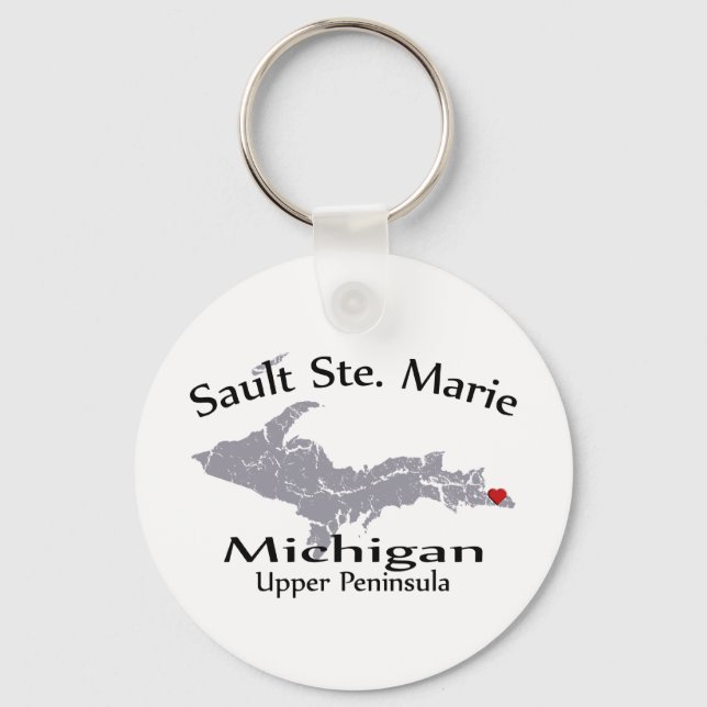 Sault Ste Marie Michigan Heart Map Chaveiro Design (Frente)