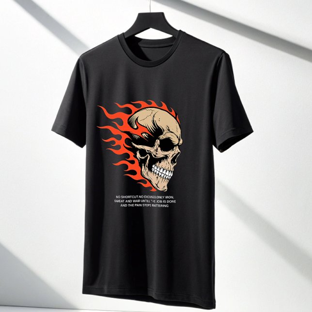 Savage Flaming Skull Gym T-Shirt — No Shortcuts  (Criador carregado)