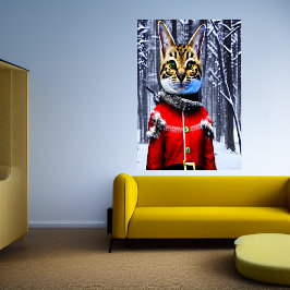 Savannah cat Papai Noel | AI Art Poster