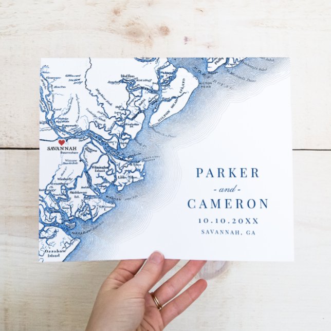 Savannah GA Map Weding Keepsasakart Impressão (Savannah GA Wedding Map Elegant Keepsake Art Print in navy blue from Coastal Map Designs)