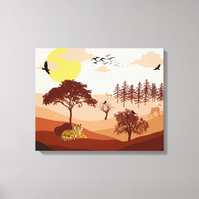 Savannah Nature Landscape Sunset Art Canvas Impres (Frente)