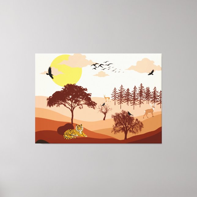 Savannah Nature Landscape Sunset Art Canvas Impres (Frente)