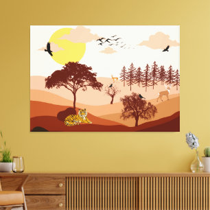 Savannah Nature Landscape Sunset Art Canvas Impres