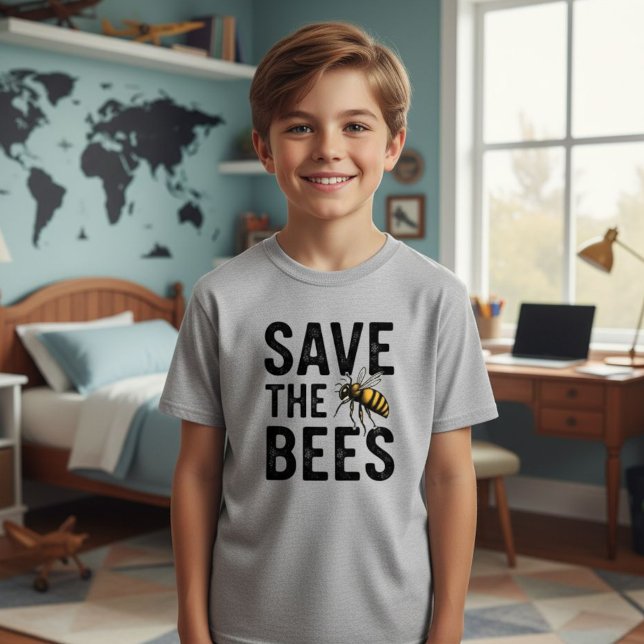 Save the Bees Kids Gray T-Shirt - Eco-Friendly  (Criador carregado)