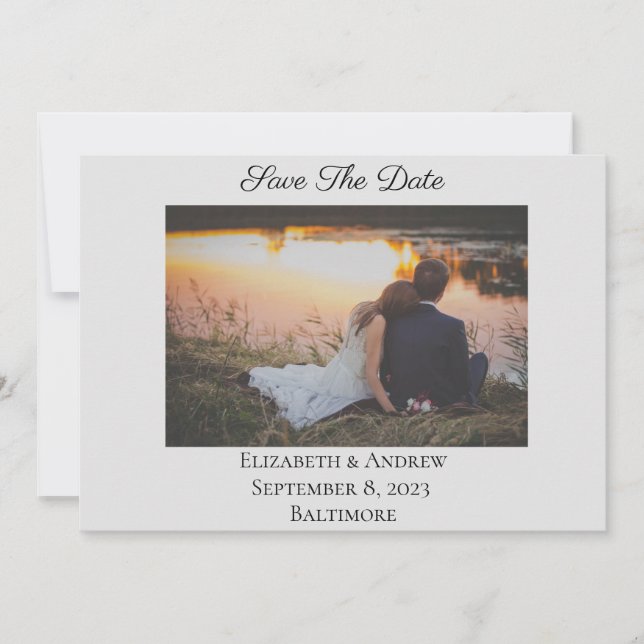 Save The Date Elegante Formal Foto Cinza Claro  (Frente)