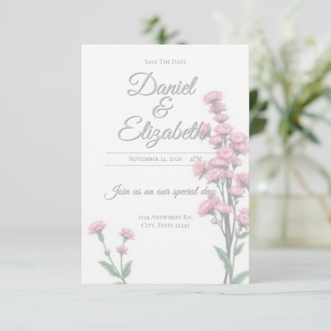 Save The Date floral wedding invitation (Em pé/Frente)