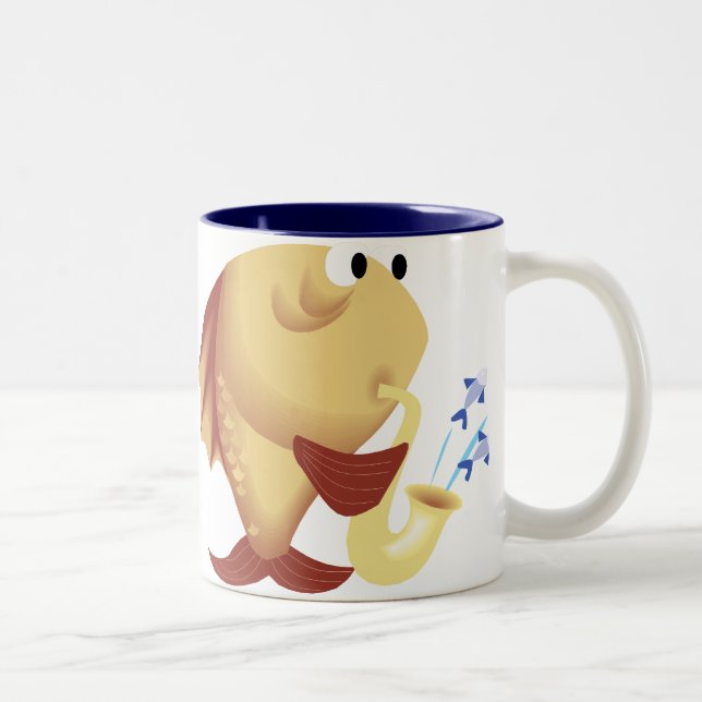 Saxofone engraçado que joga a caneca dos peixes (Direita)