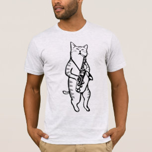 Saxofone tocando jazz Cat, T-shirts engraçadas