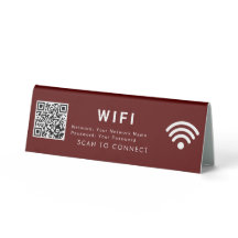 Scan to Connect QR Maroon 6x2 Table Sign with Logo