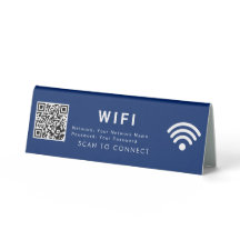 Scan to Connect QR Navy 6x2 Table Sign with Logo