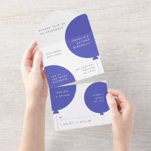 Scandi Birthday Blue Balloon Baby Boy Party RSVP