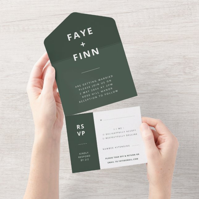 Scandi Wedding | RSVP Minimalista do Moss Verde Es (Aba destacável)