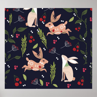 Scandinavian Folart Bunny Impressão