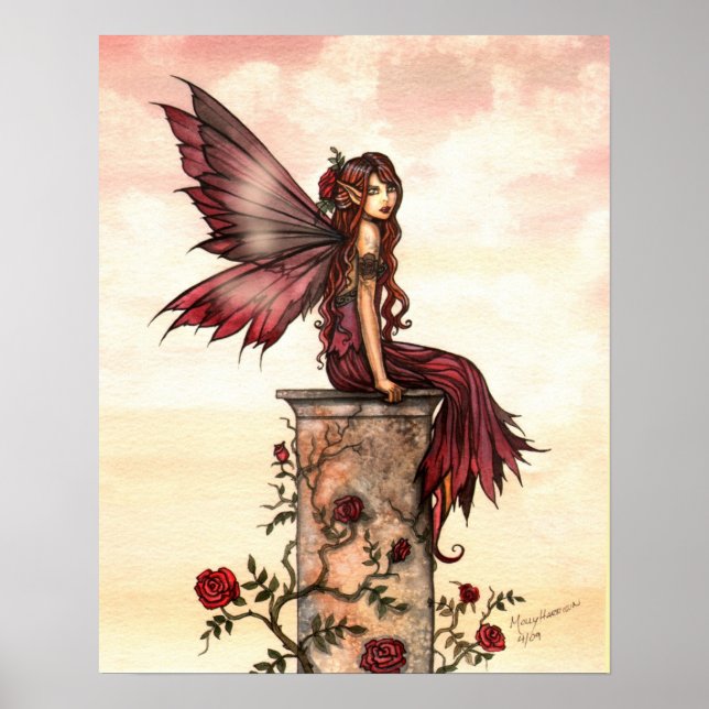 Scarlet Rosa Fairy Fantasy Art Poster (Frente)