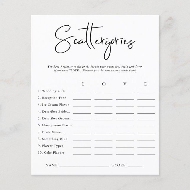 Scattergories | Jogo de Chá de Noiva (Frente)