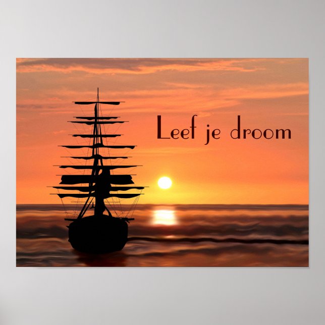 Schiff mit Sonnenaufgang Poster (Frente)