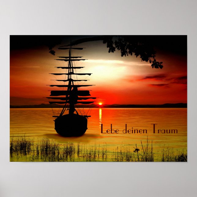 Schiff mit Sonnenaufgang Poster (Frente)