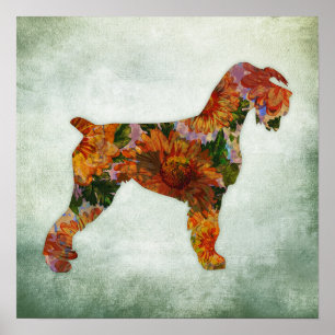 Schnauzer Dog Art Impressão Floral Poster