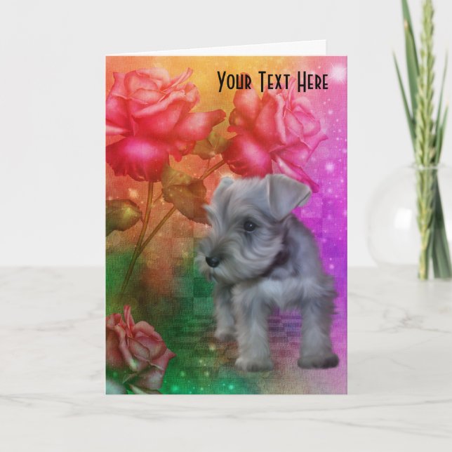 Schnauzer Rosa De Cachorro Cartão com fotos De Art (Frente)