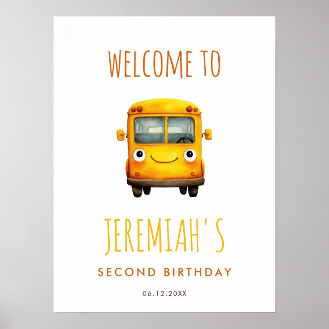 School Bus Birthday Party Welcome Poster (Frente)