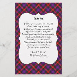Scotch Clan Tartan Casamento Poema Obrigado Scroll