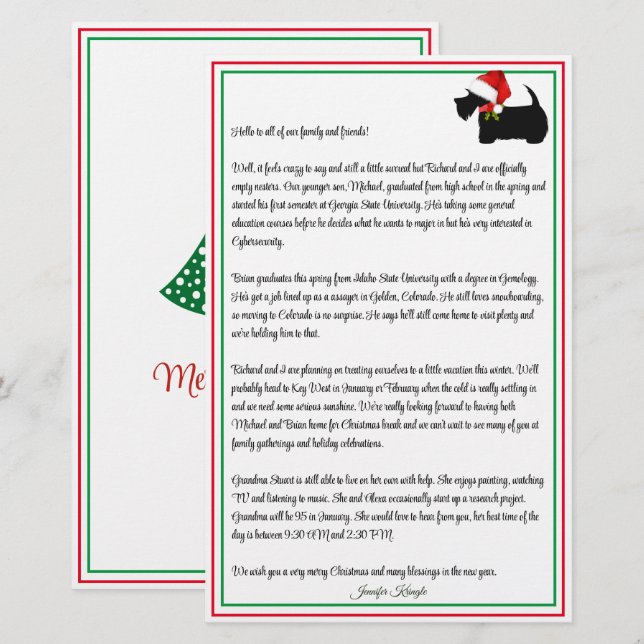 Scottie Terrier Newletter personalizada de Natal (Frente/Verso)