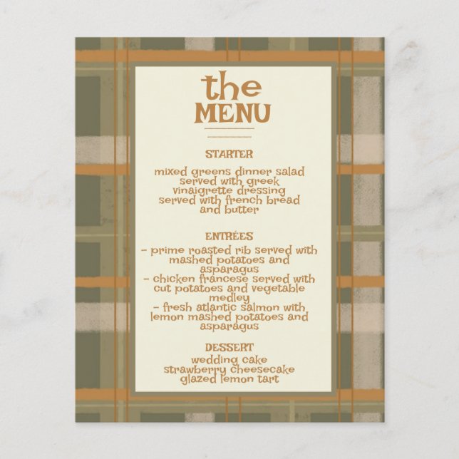 Scottish Celtic Tartan Pattern Wedn Menu (Frente)