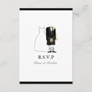 Scottish Kilt Bride & Groom Wedding RSVP - amarelo