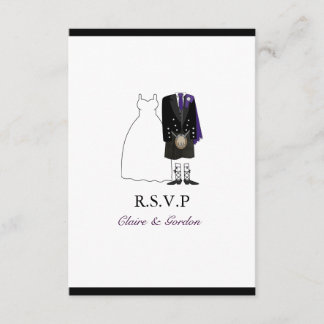 Scottish Kilt Bride & Groom Wedding RSVP - roxo