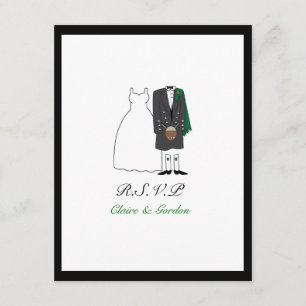 Scottish Kilt Bride & Groom Wedding RSVP -verde