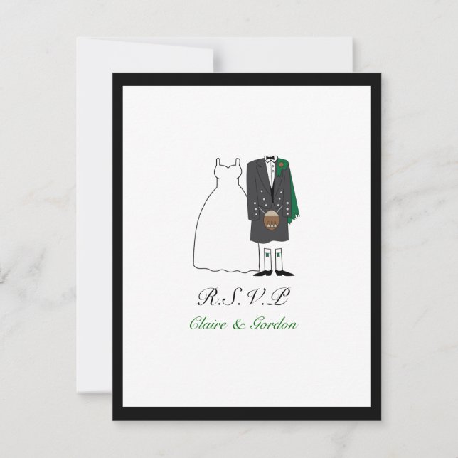 Scottish Kilt Bride & Groom Wedding RSVP - Verde (Frente)