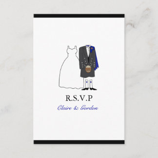 Scottish Kilt Bride & Groom Weding RSVP - Azul