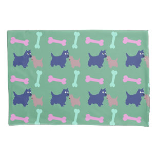 Scottish Terrier Puppy Bones Light Green Pillow C