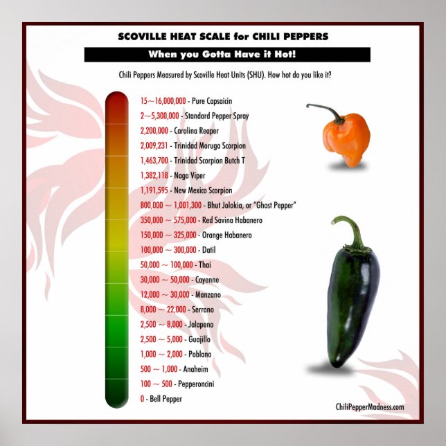 Scoville Heat Scale para Chili Peppers Poster (Frente)