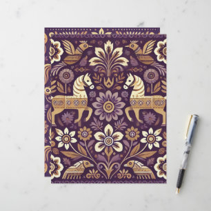 Scrapbook de arte popular roxo e Dourado escandina