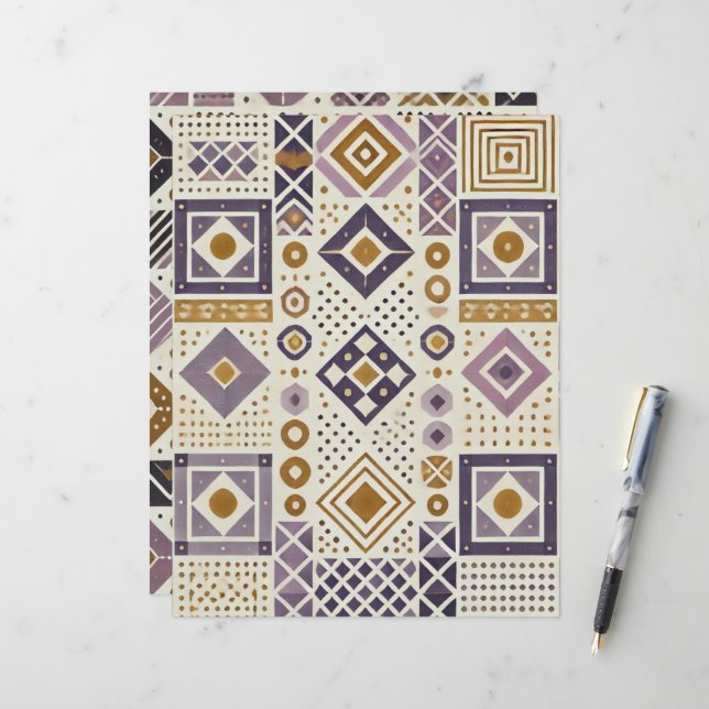 Scrapbook geométrico roxo e Dourado escandinavo (Frente/Verso In Situ)