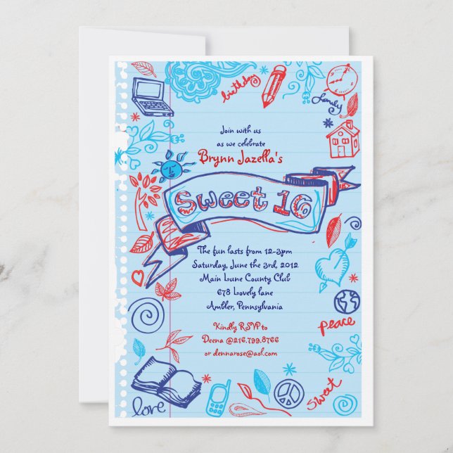 SCRIBBLES no Convite do NoteEPAPER Sweet 16 (Frente)