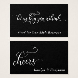 Script branco elegante em preto, tíquetes de bebid