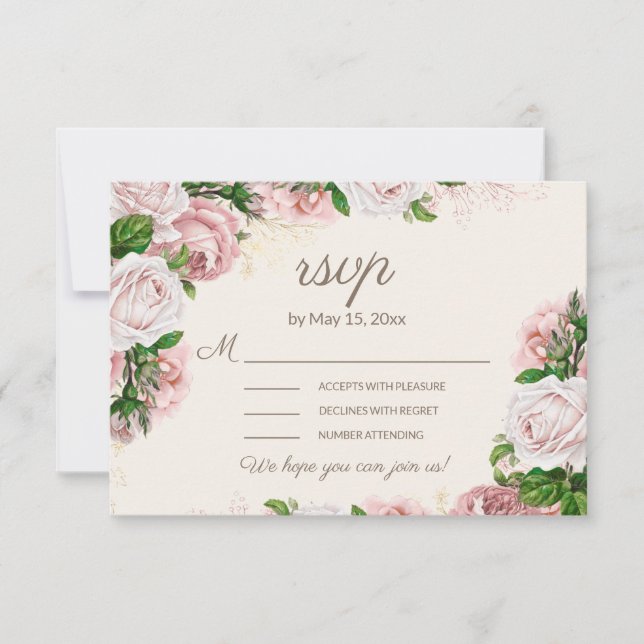 Script de Caligrafia RSVP de Casamento Floral Cor- (Frente)