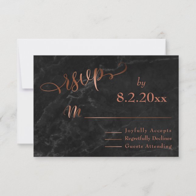 Script de Cobre Elegante com RSVP de Casamento de  (Frente)