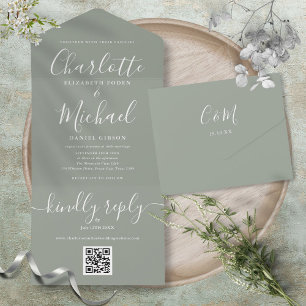 Script de Código QR Verde Salvia Casamento Minimal