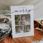 Script de feliz | Cartão de Colagem de Fotos de Fe<br><div class="desc">Compartilhe cartões de natal com esses Cartões de foto de Natal simples e chic com três de suas fotos favoritas (1 paisagem, 2 quadrados) organizadas em um layout de colagem retangular. "Muito Feliz" aparece no topo em uma mistura elegante de letras de blocos e scripts. Personalize com seu cartões de...</div>