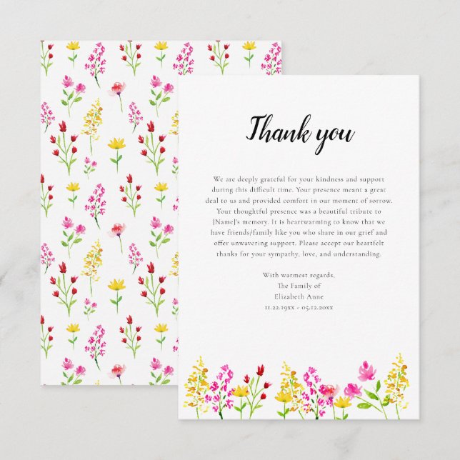 Script de Flores Silvestres Agradecimento Funeral  (Frente/Verso)