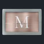 Script de monograma de metal Rosa embebido Dourado<br><div class="desc">Fenda do cinto de script de monograma de metal Rosa com Elegante</div>