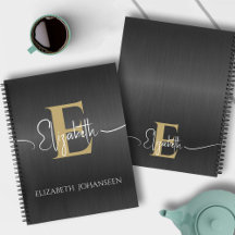 Script de monograma Dourado de metal preto Elegant
