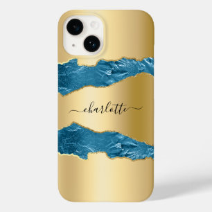 script de nome de mármore azul-agate Dourado