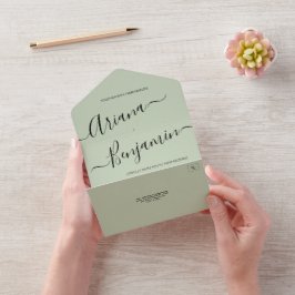 Script de Nome Elegante de Casamento Chic Verde Mo