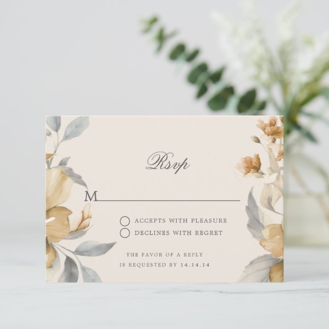 Script de RSVP de Casamento Dourado Floral Rústico (Em pé/Frente)