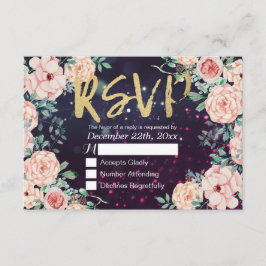 Script Dourado de RSVP de Resposta Chic Floral Rox